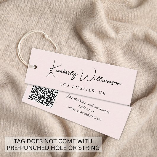 Chic Script QR-Code Rosa Kleidungsetikett Mini Visitenkarte
