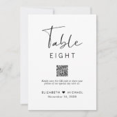 Chic Script QR Code Wedding Reception Tischnummer (Vorderseite)