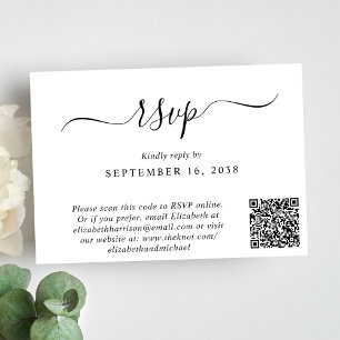 Chic Script QR Code Wedding RSVP Karte