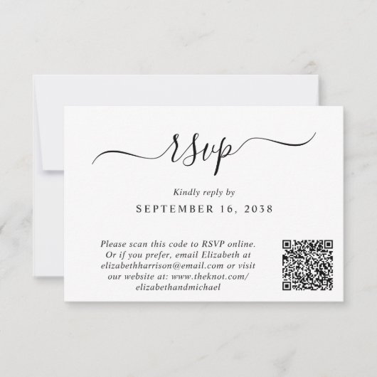 Chic Script QR Code Wedding RSVP Karte (Vorderseite)