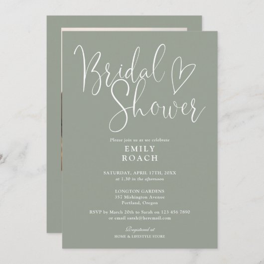 Chic Script QR Foto Sage Green Brautparty Einladung (Vorne/Hinten)