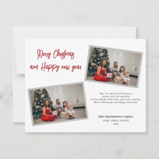 Chic Script Red Frohe Weihnachtskarte (Vorderseite)