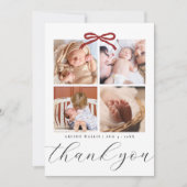 Chic Script Red Ribbon 4 Photo Baby Shower Dankeskarte (Vorderseite)