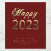 Chic Script Red und Gold Happy New Year 2023 Weinetikett (Einzelnes Label)