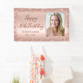 Chic Script Rose Gold Glitzer Foto 30. Geburtstag Banner (Insitu)
