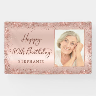 Chic Script Rose Gold Glitzer Foto 80. Geburtstag Banner