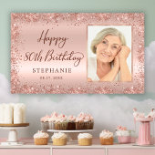 Chic Script Rose Gold Glitzer Foto 80. Geburtstag Banner