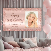 Chic Script Rose Gold Glitzer Foto 80. Geburtstag Banner