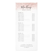 Chic Script Rose Gold Glitzer Salon Service Menü (Vorne)