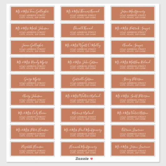 Chic Script Rust Orange Guest Address Labels (Blatt)