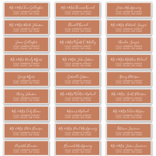 Chic Script Rust Orange Guest Address Labels (Vorderseite)