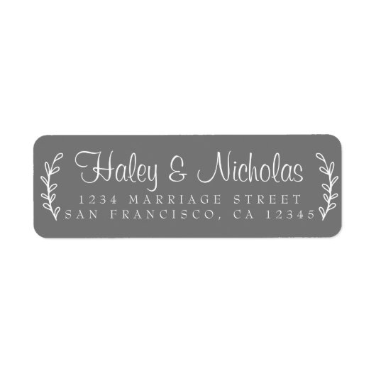 Chic Script Rustic Foliage Wedding Rücksendeadress (Vorne)