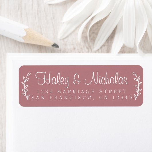 Chic Script Rustic Foliage Wedding Rücksendeadress (Insitu)