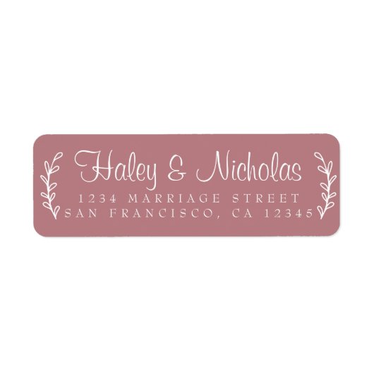 Chic Script Rustic Foliage Wedding Rücksendeadress (Vorne)
