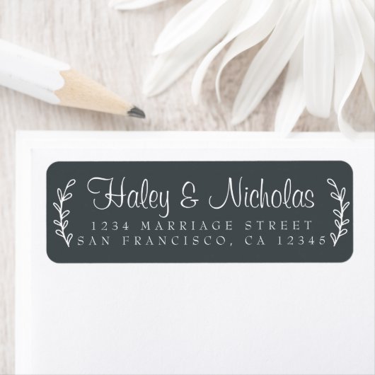 Chic Script Rustic Foliage Wedding Rücksendeadress (Insitu)