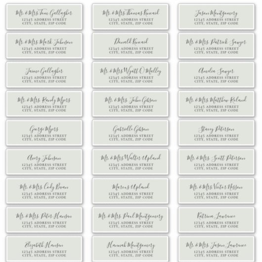 Chic Script Sage Green Guest Address Labels (Vorderseite)