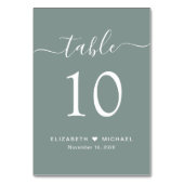 Chic Script Sage Green Wedding Reception Tischnummer (Rückseite)