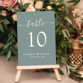 Chic Script Sage Green Wedding Reception Tischnummer