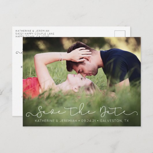 Chic Script Save the Date Foto Verlobung Postkarte (Vorne/Hinten)