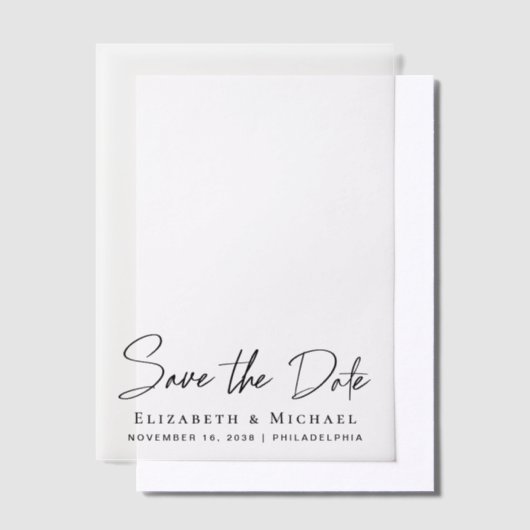 Chic Script Save the Date Vellum Overlay Pergament Einladungen (Versetzt)