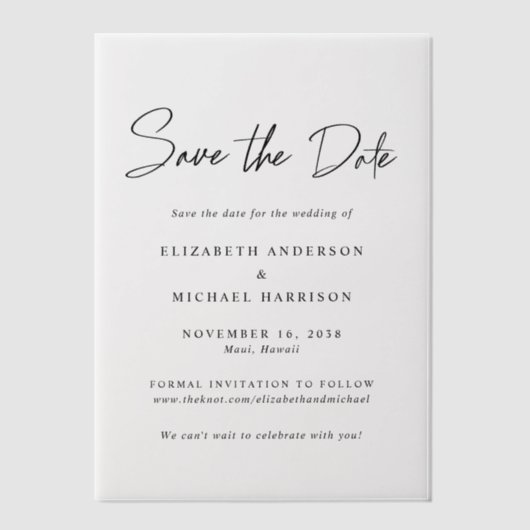 Chic Script Save the Date Vellum Overlay Pergament Einladungen (Vorderseite)