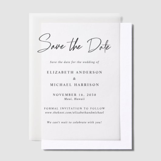Chic Script Save the Date Vellum Overlay Pergament Einladungen (Versetzt)