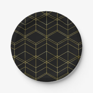 Chic Script Schwarz & Goldfolie Geometrisches Must Pappteller