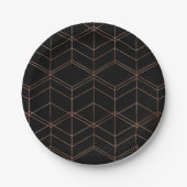 Chic Script Schwarz & Kupfer Geometrisches Muster Pappteller (Vorderseite)