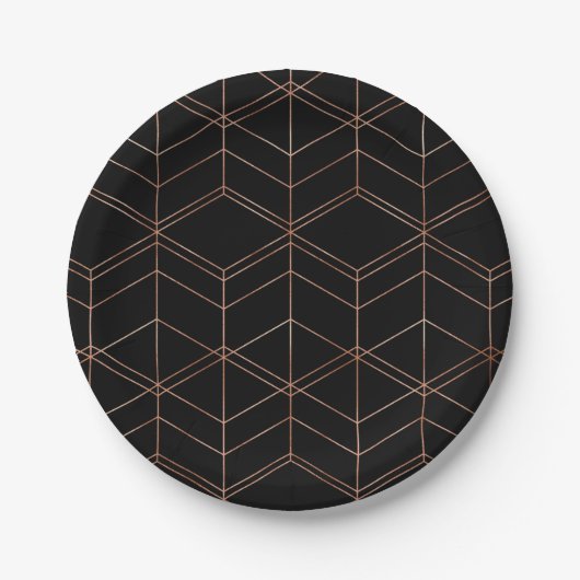 Chic Script Schwarz & Kupfer Geometrisches Muster Pappteller (Vorderseite)