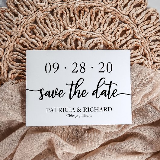 Chic Script Schwarz und Weiß Hochzeit speichern da Einladung