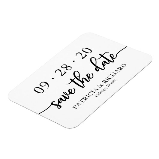 Chic Script Schwarz und Weiß Hochzeit speichern da Magnet (Linke Seite)