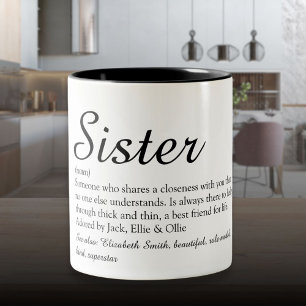 Chic Script Schwarz-Weiß Coole Schwester Definitio Zweifarbige Tasse