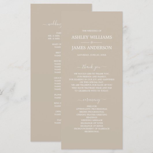 Chic Script Shiitake Gray Einfache Minimale Hochze Programm (Vorne/Hinten)
