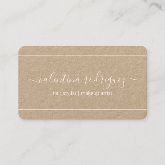 Chic Script Signature Blush Pink & Kraft Elegant Visitenkarte (Vorderseite)