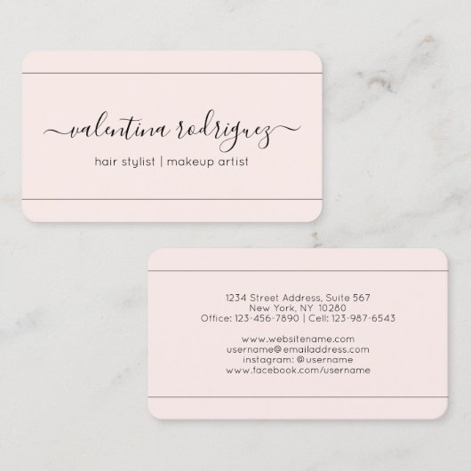 Chic Script Signature Blush Pink und Black Modern Visitenkarte (Vorne/Hinten)
