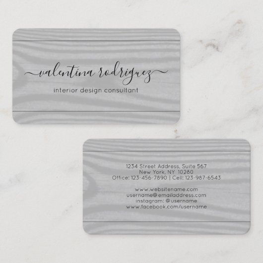 Chic Script Signature Schwarz und Grau Imitate Woo Visitenkarte (Vorne/Hinten)