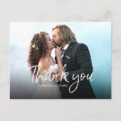 Chic Script Simple elegante Hochzeit Danke Foto Postkarte (Vorderseite)