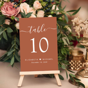 Chic Script Terracotta Wedding Reception Tischnummer