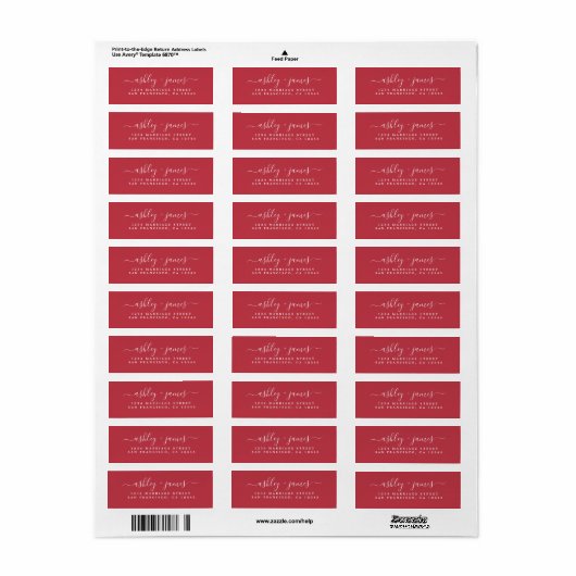 Chic Script True Red Wedding Rücksendeadresse (Vorne)