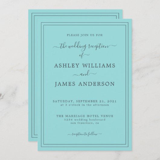 Chic Script Türkise Blue Wedding Einladung (Vorne/Hinten)