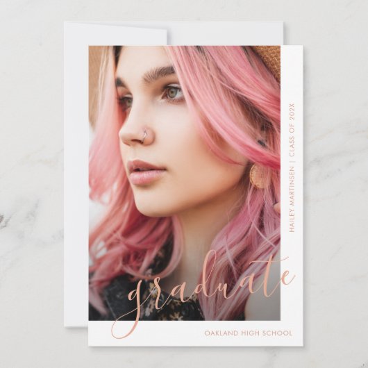 Chic Script Two Foto Abschluss Einladung (Vorderseite)