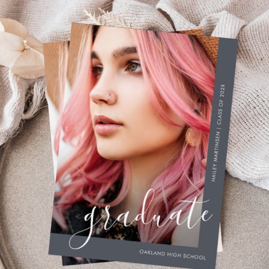 Chic Script Two Foto Blue Abschluss Ankündigung