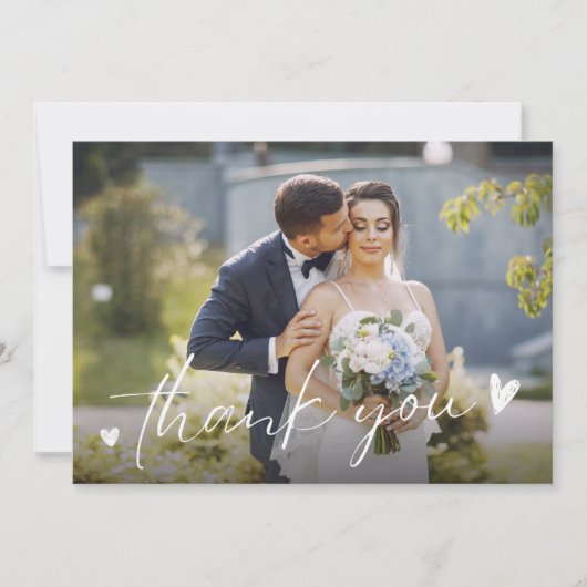 Chic Script Two Foto Wedding Vielen Dank Dankeskarte (Vorderseite)