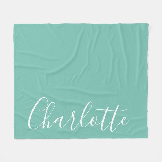 Chic Script Typografie Personalisiert Moderne Aqua Fleecedecke (Vorderseite (Horizontal))