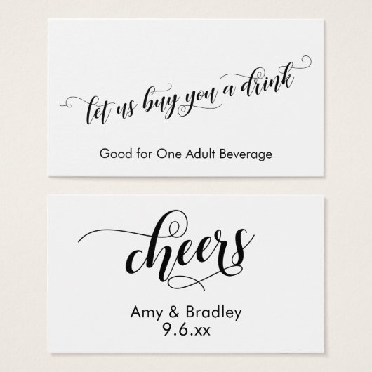 Chic Script Typografy Drinks Tickets auf Weiß (Vorne & Hinten)