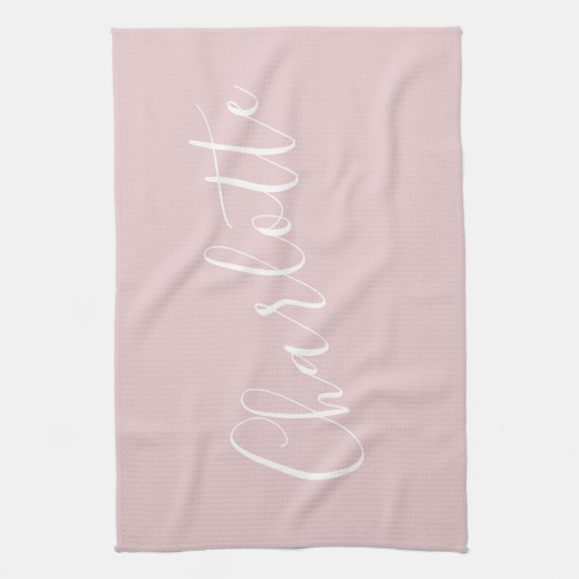 Chic Script Typografy Personalisiert Name | Rosa  Geschirrtuch (Vertikal)