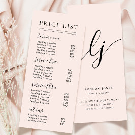 Chic Script Typografy Services Blush-Preisliste Werbekarte