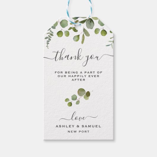 Chic Script Vielen Dank Eucalyptus Gastgeschenk Ho Geschenkanhänger (Vorderseite)