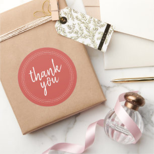Chic Script Warm Red Vielen Dank Geschenklabel Runder Aufkleber