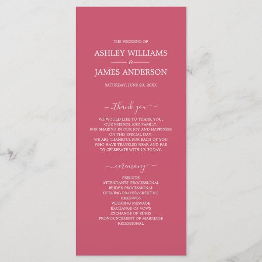 Chic Script warm Rosa Einfache Minimale Hochzeit Programm (Vorderseite)